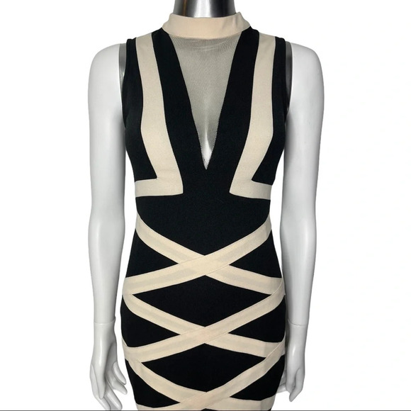 🛍️3/$40 Love Republic Sleeveless Dress Criss Cross Dress Black Cream Small - Picture 4 of 6